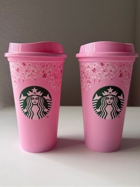 NEW Bundle (2) Two Starbucks Reusable Sakura Cherry Blossom Cup 2026 Europe UK